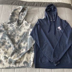 Bundle of Hoodies (2 piece) Muted Blue Graphic Hoodie and White & Grey Tie Dye